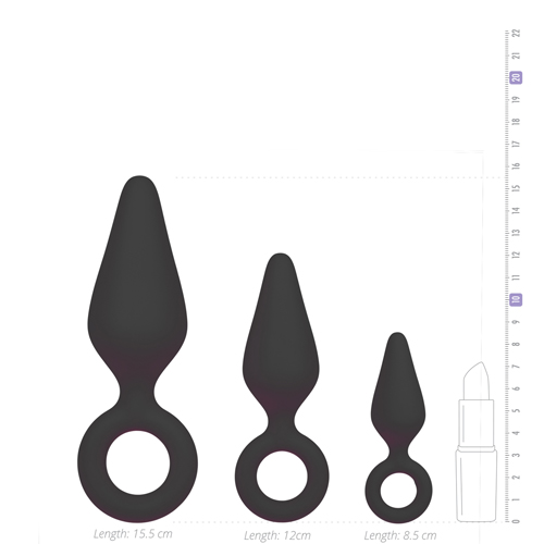 Zwarte buttplugs met trekring - setje sextoys anaal toys